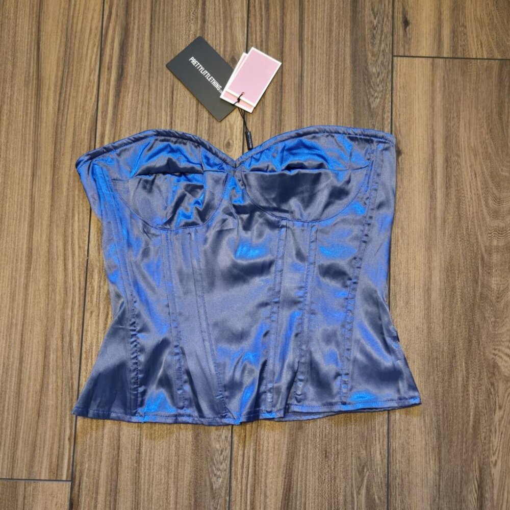 NWT Pretty Little Things Blue Satin Corset Size‎ 8 NEW
